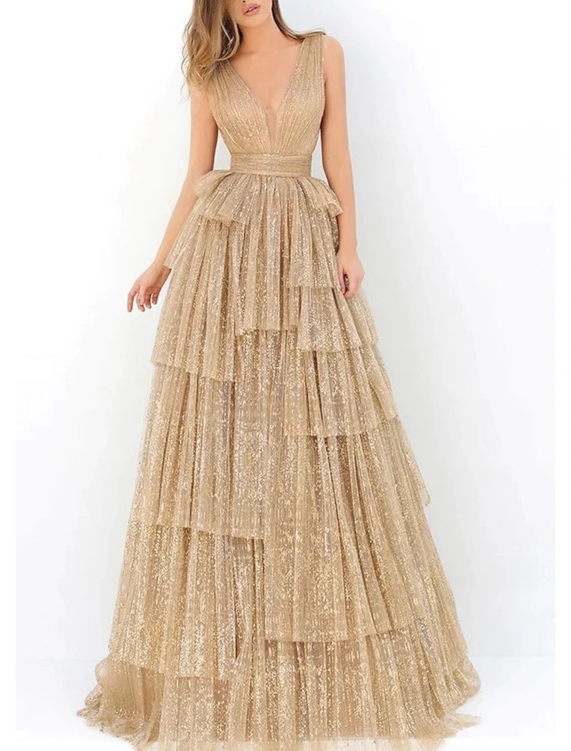 Wholesa  Ball Gown A-Line Prom Dresses Elegant Dress Formal Prom Floor Length Sleeveless V Neck Tulle with Ruched