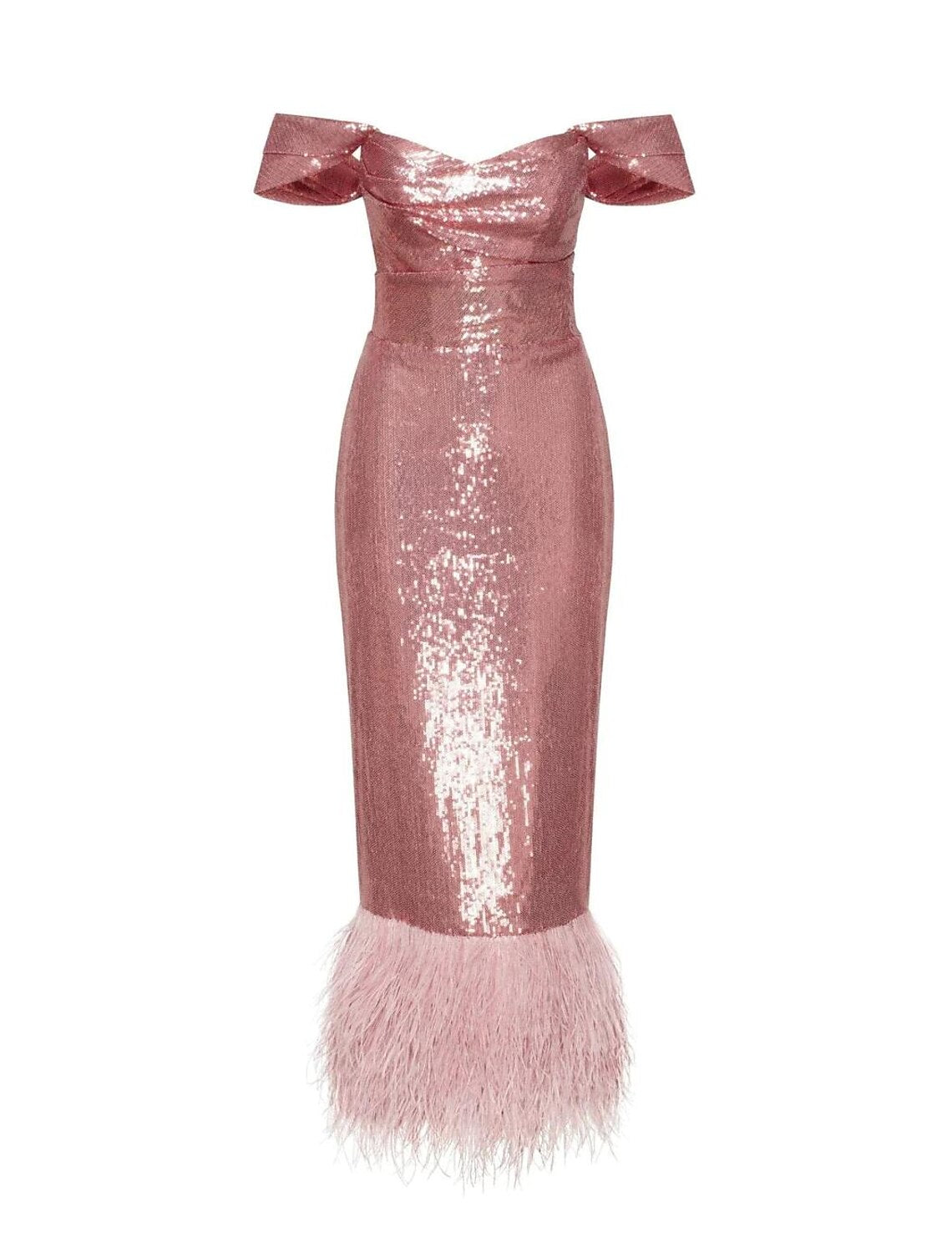 wholesale  Sheath / Column Homecoming Dresses Sparkle & Shine Dress Party Wear Summer Tea Length Sleeveless Off Shoulder Sequined with Feather Sequin Slit