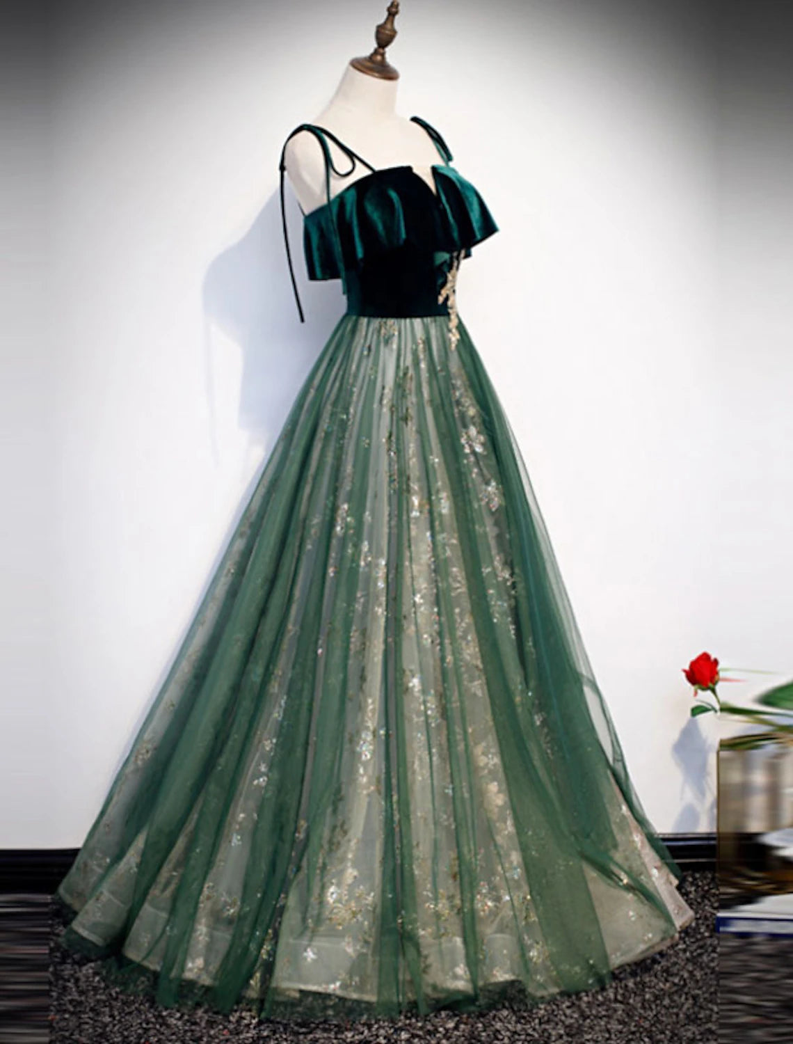 wholesale A-Line Glittering Luxurious Engagement Formal Evening Dress Spaghetti Strap Sleeveless Floor Length Organza with Sequin