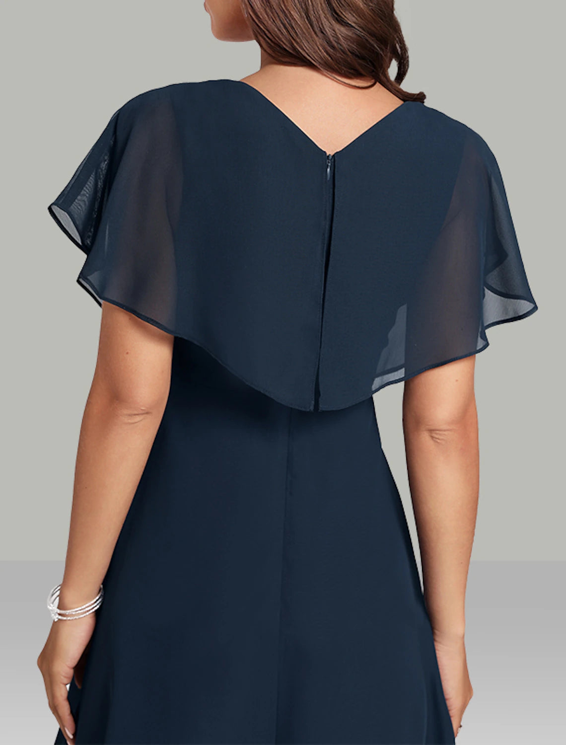 Wholesa  A-Line Wedding Guest Dresses Elegant Dress Semi Formal Tea Length Short Sleeve V Neck Belt / Sash Chiffon with Beading