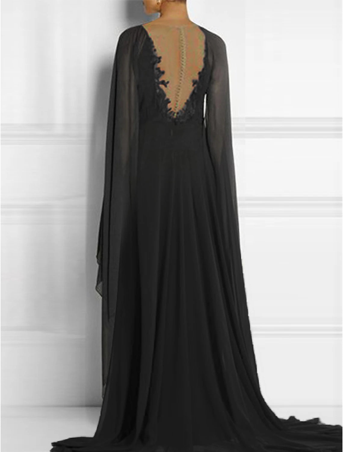 Wholesa Sheath Black Dress Evening Gown Black Dress Vintage Engagement Formal Evening Court Train Sleeveless V Neck Chiffon with Pleats