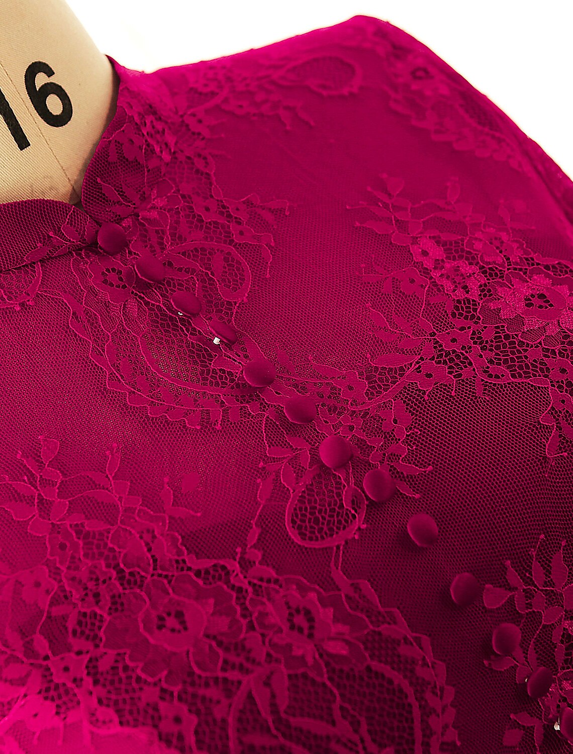 Wholesa A-Line Chinese Style Plus Size Engagement Formal Evening Dress High Neck Half Sleeve Floor Length Lace with Buttons