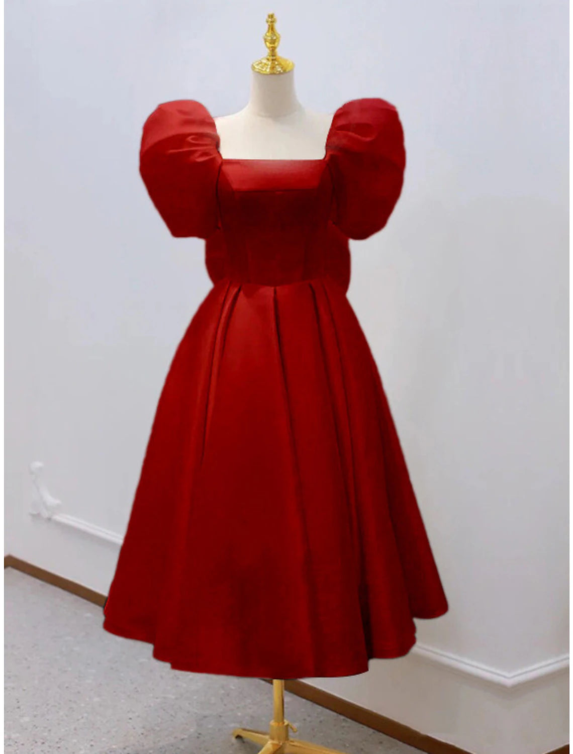 wholesale  Reception Little White Dresses Wedding Dresses A-Line Square Neck Short Sleeve Knee Length Satin Bridal Gowns With Bow(s)