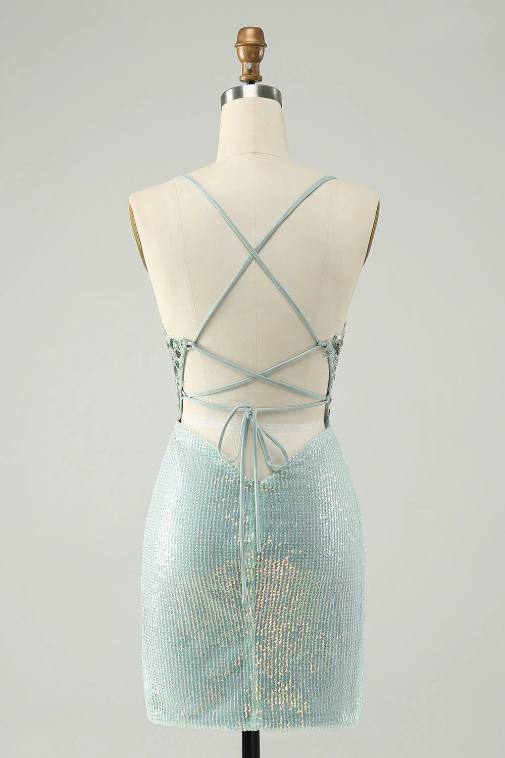 Wholesa Glitter Tight Sequins V Neck Short Prom Dress
