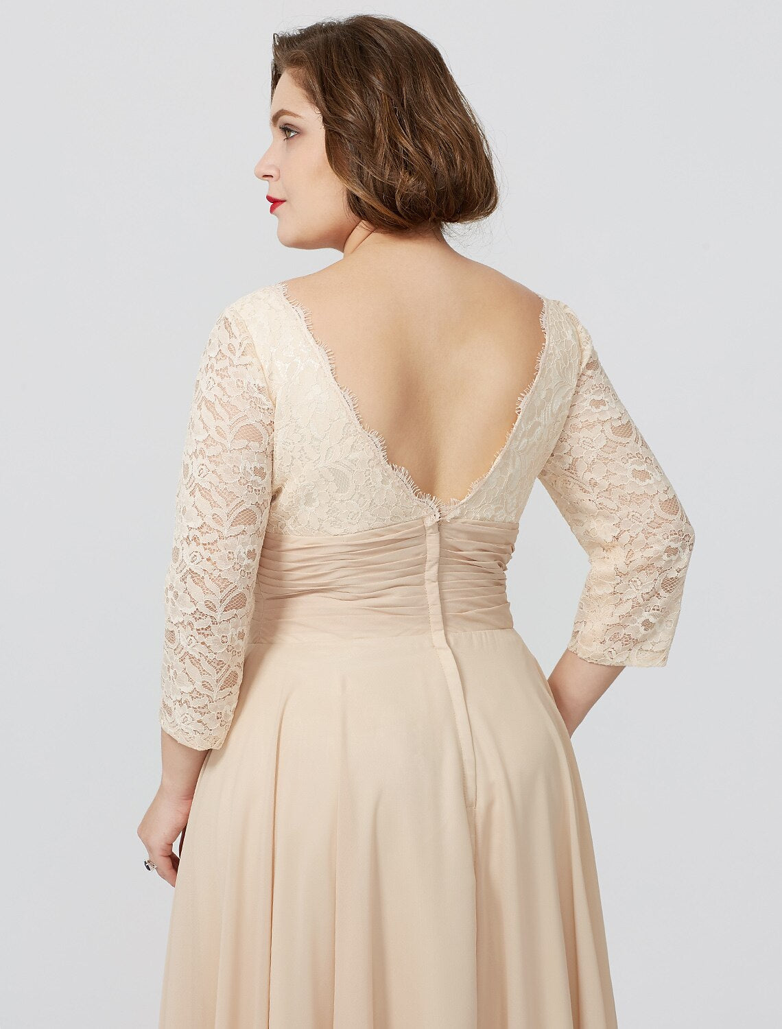 wholesale  Sheath / Column Mother of the Bride Dress Formal Classic & Timeless Elegant & Luxurious Plus Size Square Neck Floor Length Chiffon Metallic Lace 3/4 Length Sleeve No with Sash / Ribbon Flower