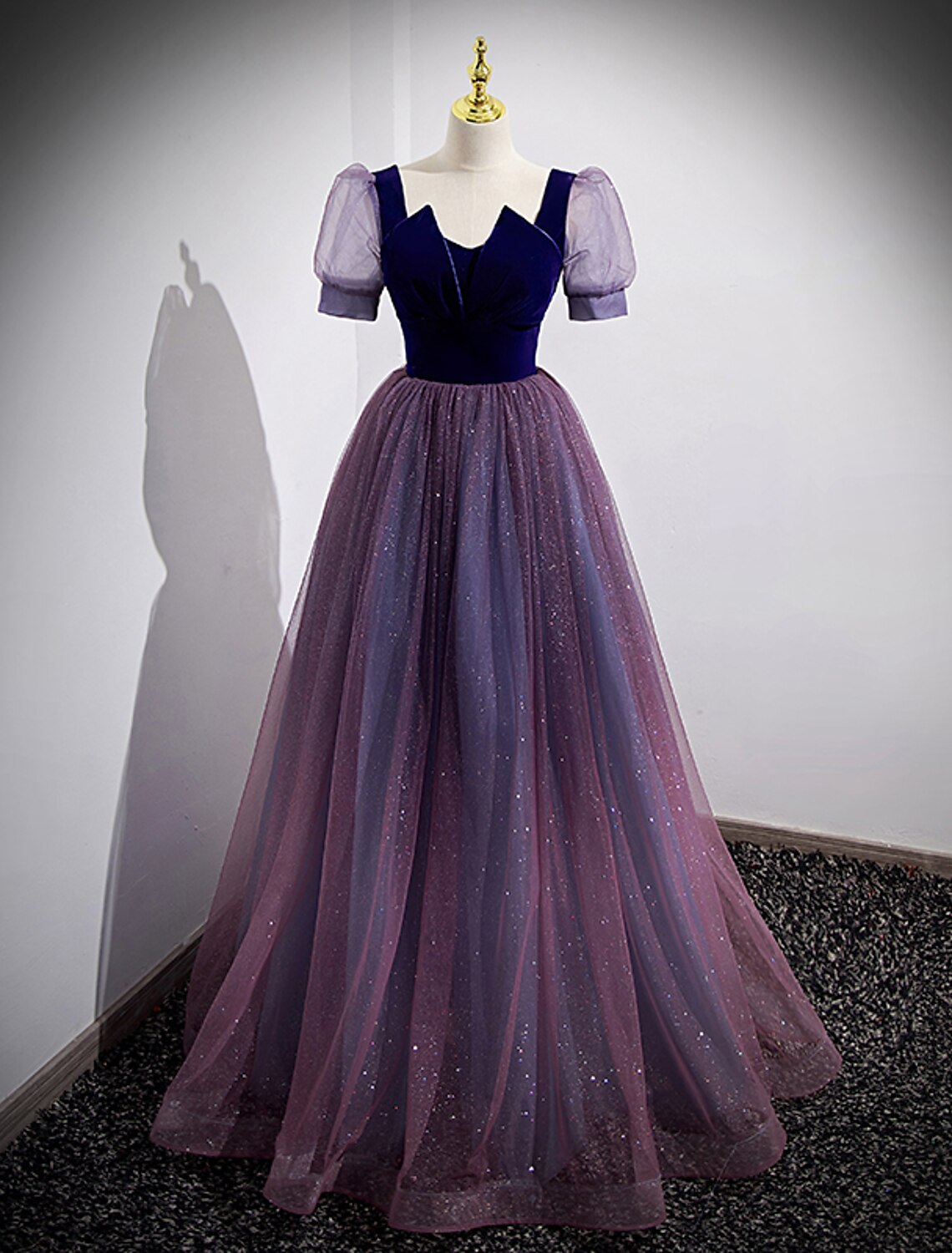 wholesale  A-Line Prom Dresses Sparkle & Shine Dress Prom Valentine's Day Floor Length Short Sleeve Scoop Neck Tulle with Sequin