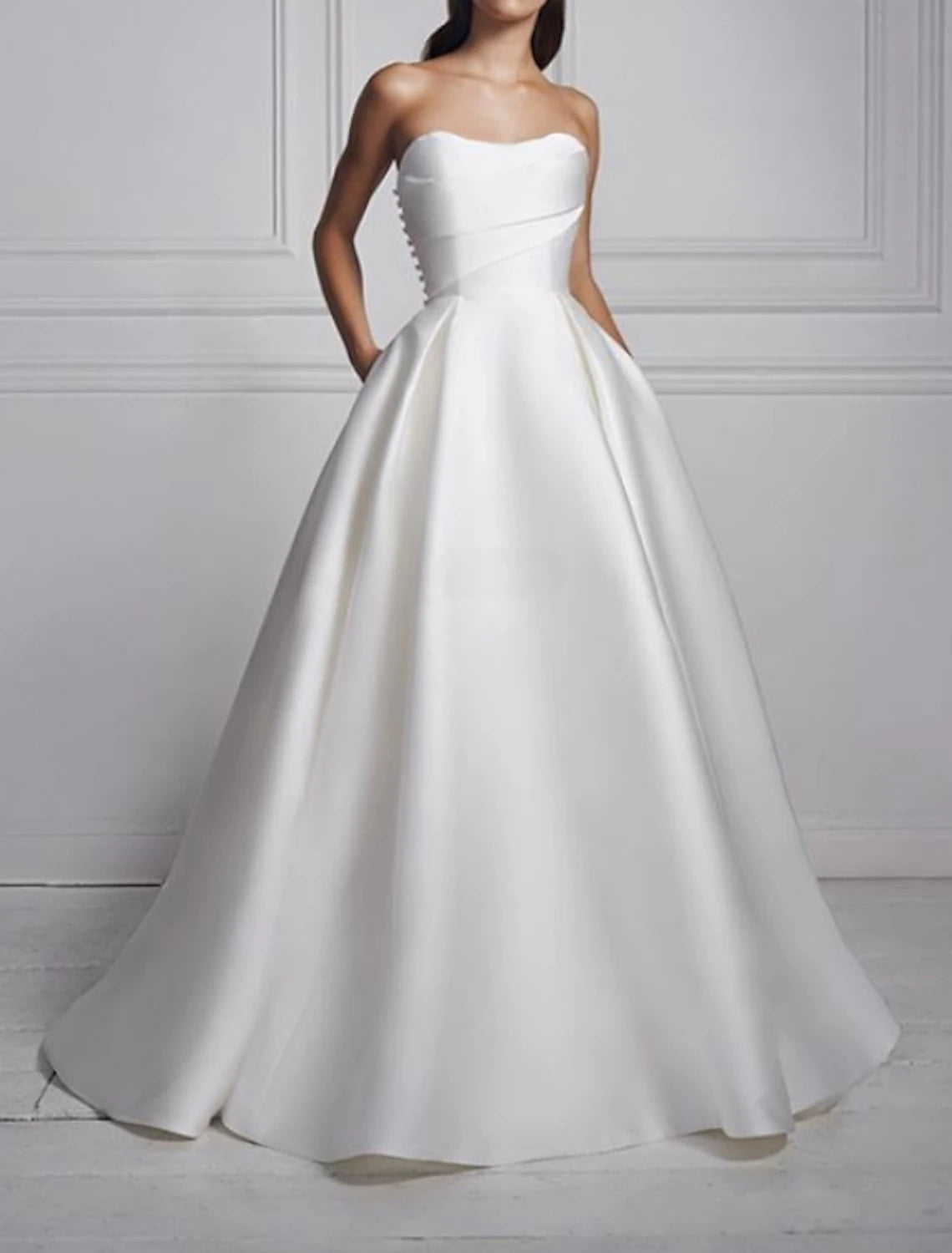 Wholesa Hall Casual Wedding Dresses A-Line Sweetheart Strapless Sweep / Brush Train Satin Bridal Gowns
