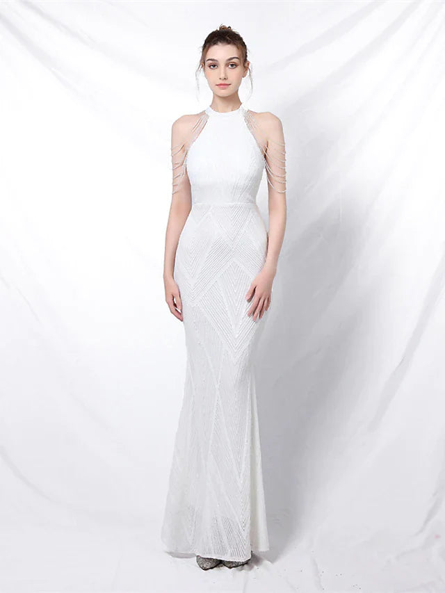 Wholesa Mermaid / Trumpet Prom Dresses Elegant Dress Formal Floor Length Sleeveless Halter Sequined with Sequin