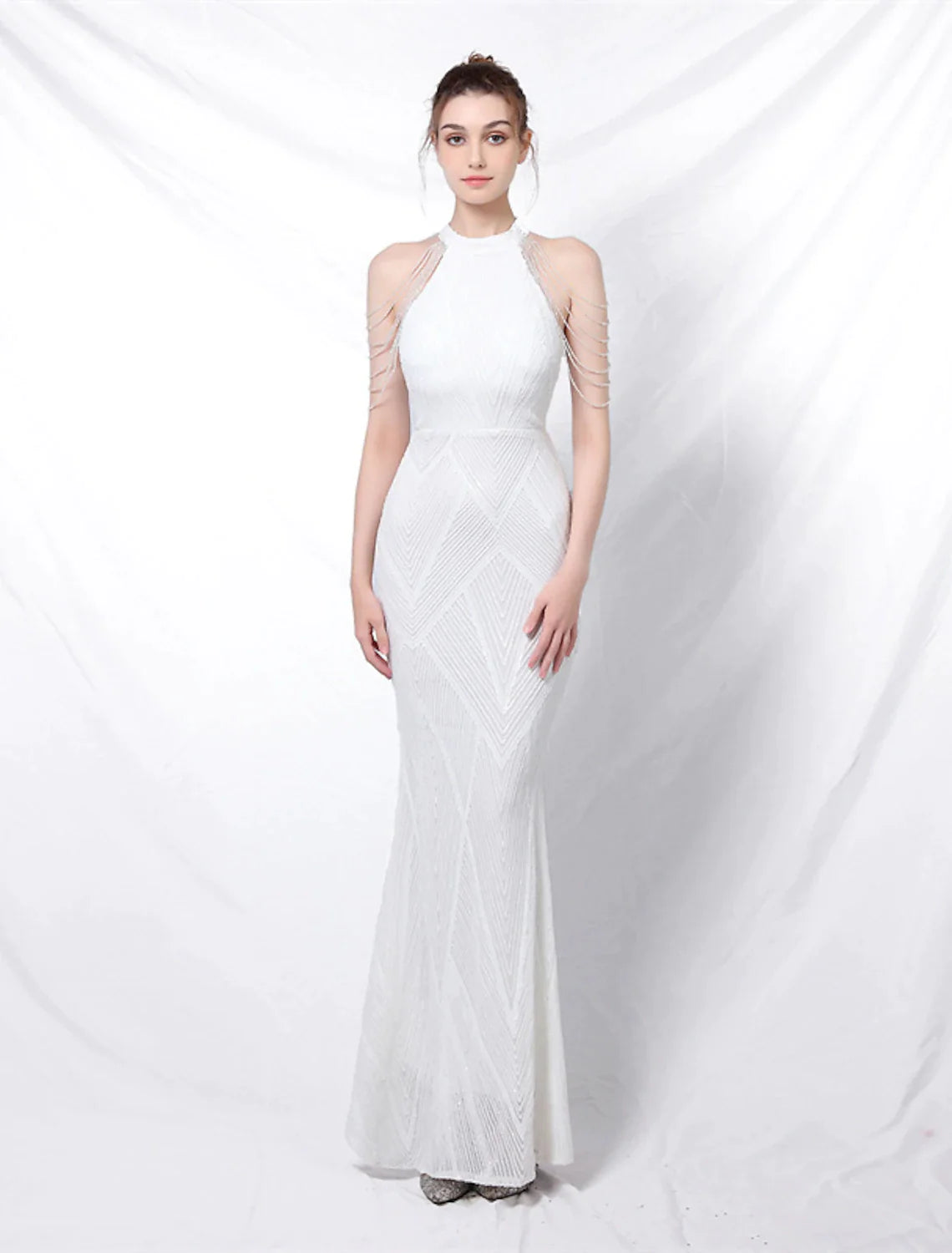 Wholesa Mermaid / Trumpet Prom Dresses Sparkle & Shine Dress Formal Floor Length Sleeveless Halter Sequined with Sequin