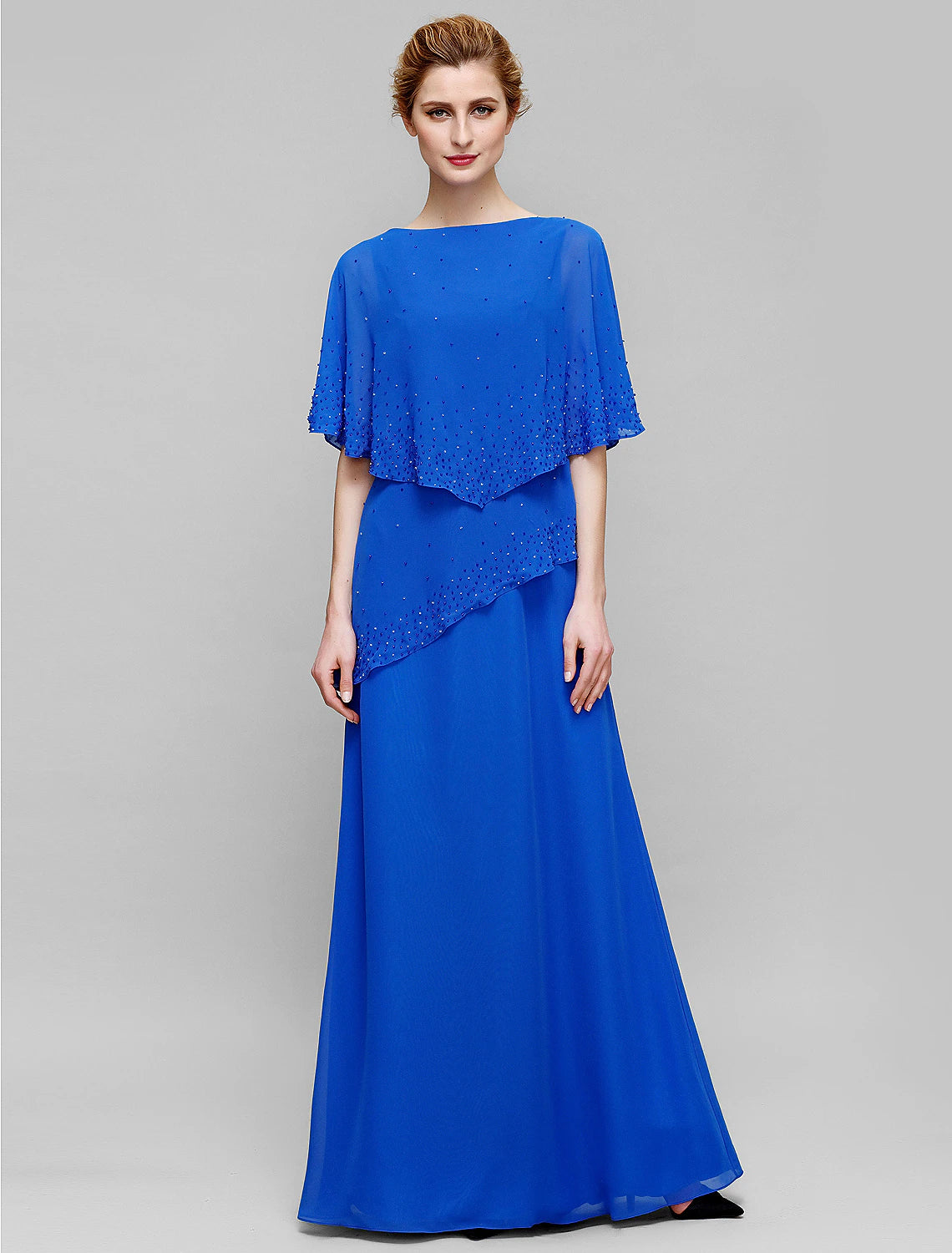 wholesale  Sheath / Column Mother of the Bride Dress Elegant Bateau Neck Floor Length Chiffon Sleeveless with Beading