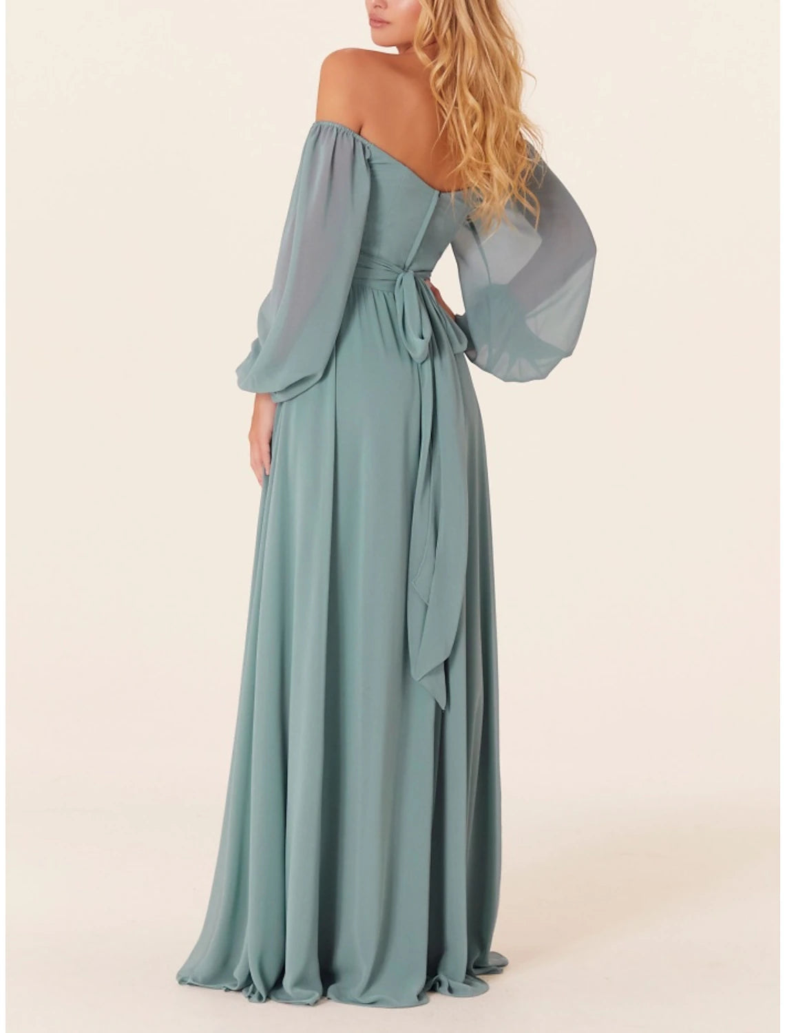 Wholesa  A-Line Bridesmaid Dress Square Neck Long Sleeve Elegant Sweep / Brush Train Chiffon with Split Front / Ruching