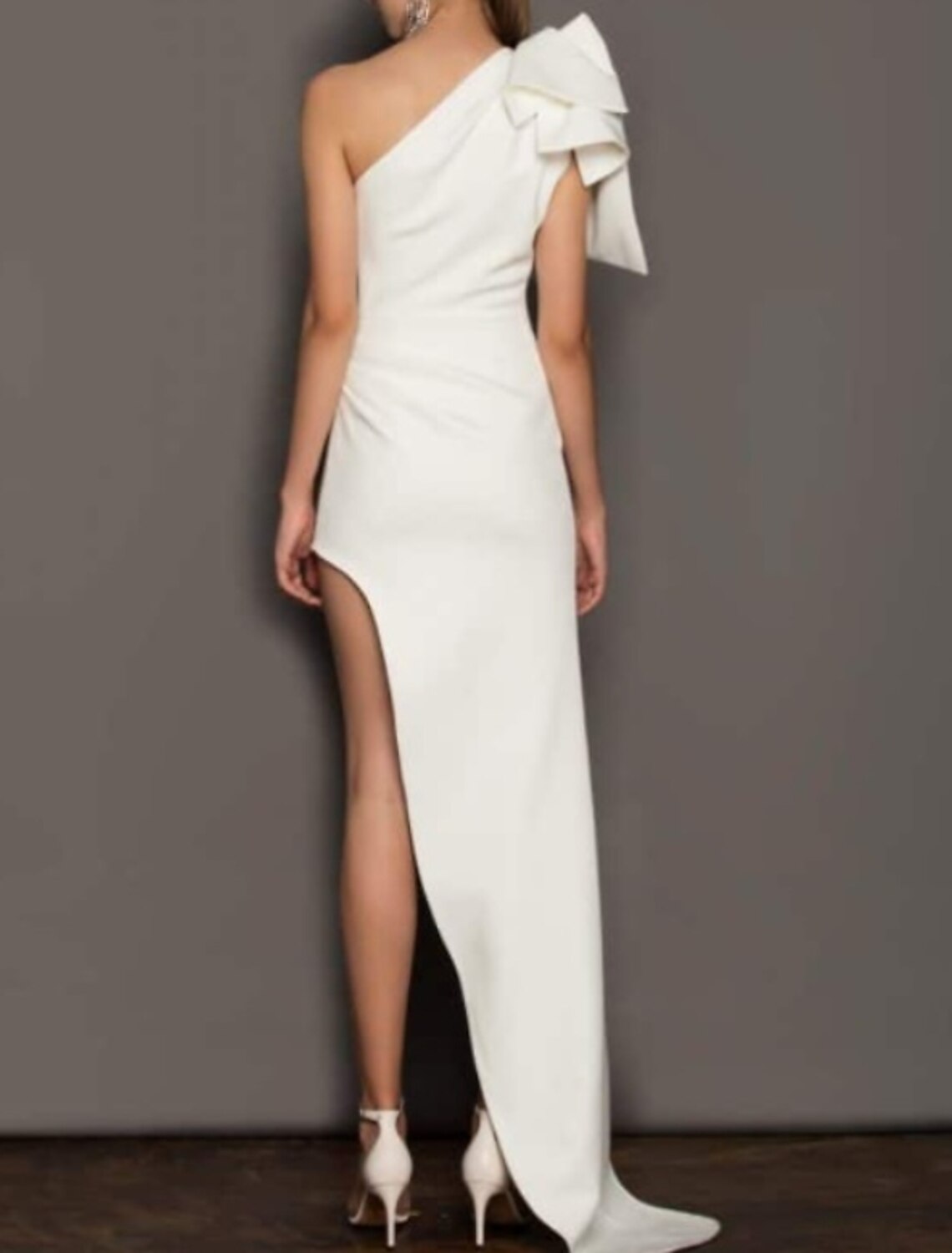 Wholesa Reception Wedding Dresses Little White Dresses Sheath / Column One Shoulder Sleeveless Asymmetrical Satin Bridal Gowns With Bow(s) Ruched Summer Fall Wedding Party