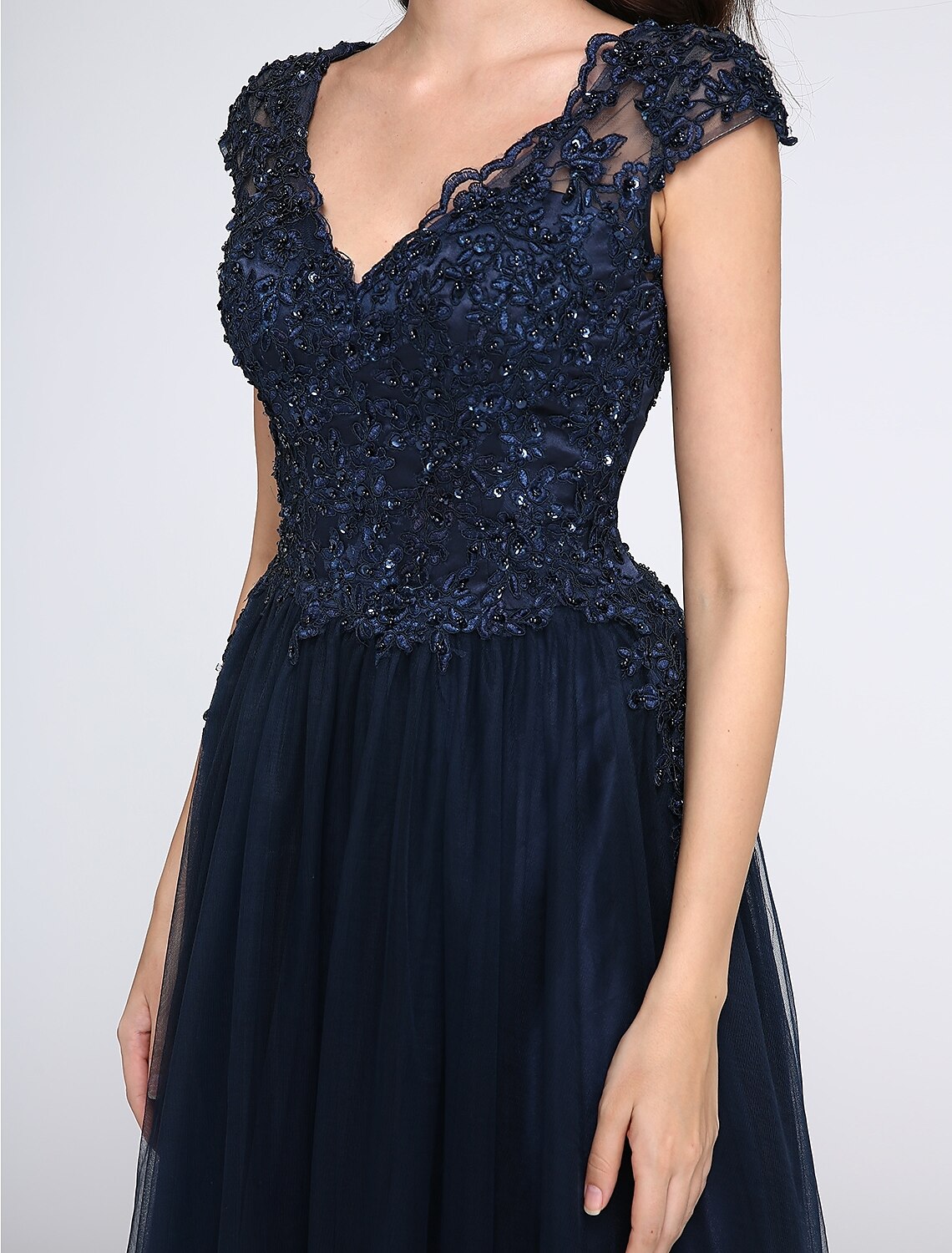 Wholesa A-Line Little Black Dress Dress Wedding Guest Prom Floor Length Sleeveless V Neck Tulle with Appliques