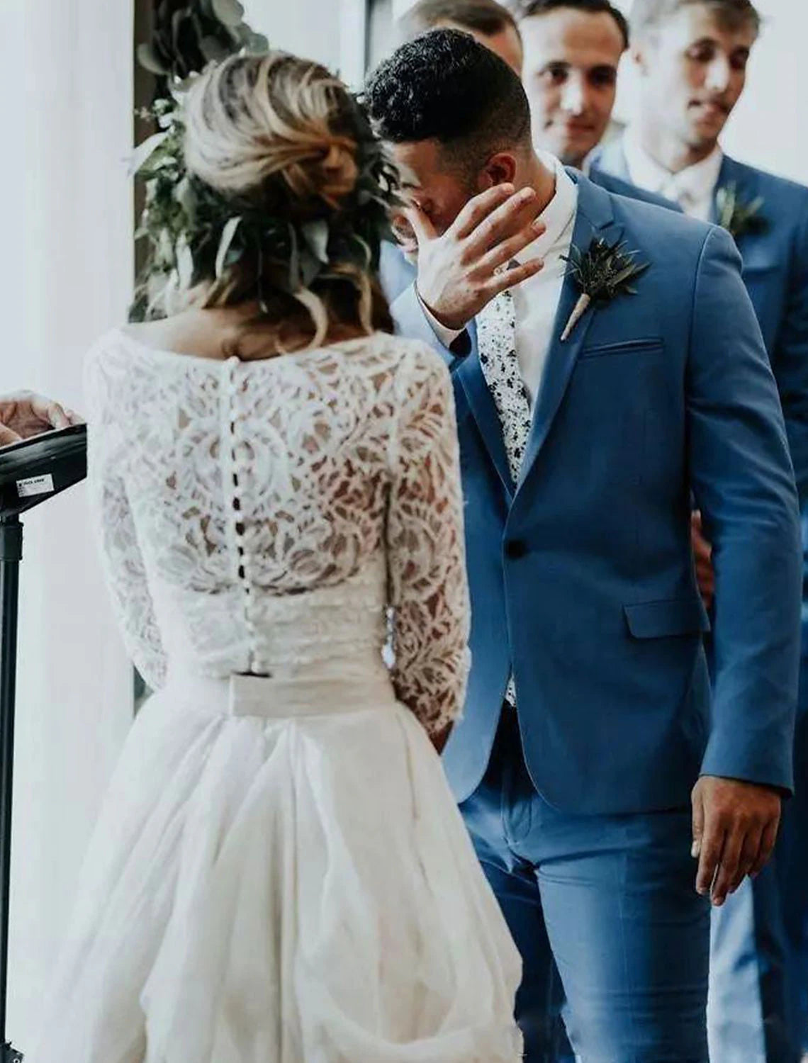 wholesale  Boho Wedding Dresses Ball Gown V Neck 3/4 Length Sleeve Sweep / Brush Train Chiffon Bridal Suits Bridal Gowns With Pleats