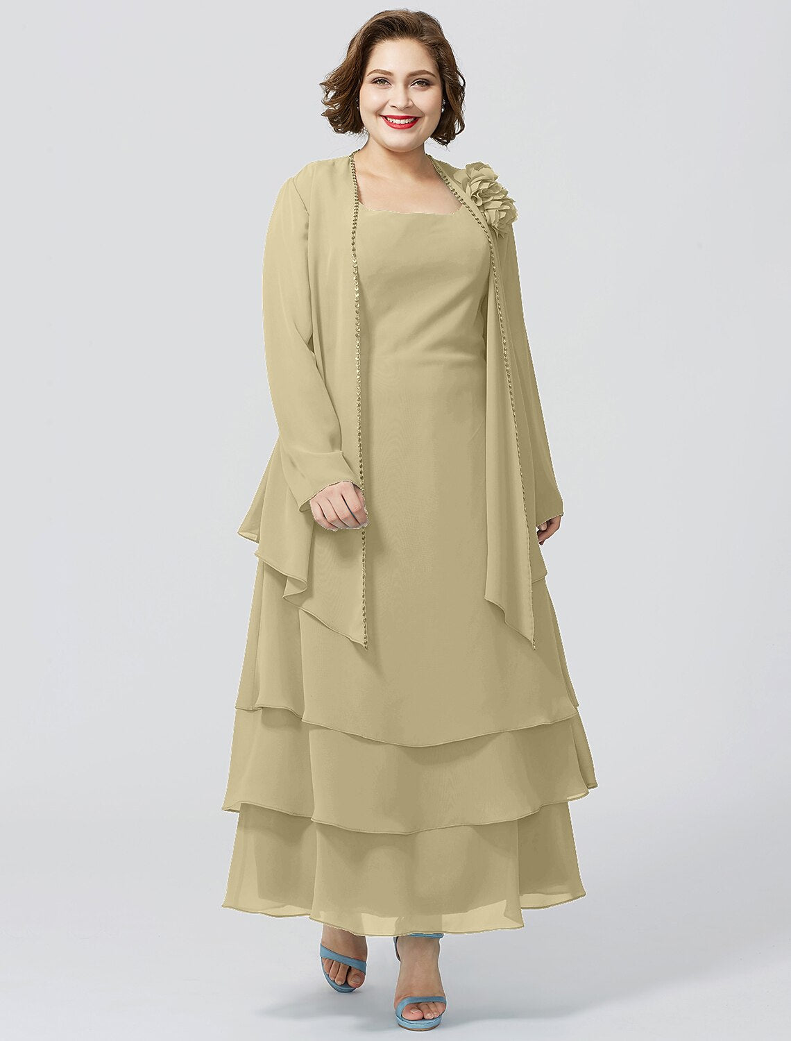 wholesale  A-Line Mother of the Bride Dress Formal Plus Size Elegant Scoop Neck Ankle Length Chiffon Sleeveless yes with Lace