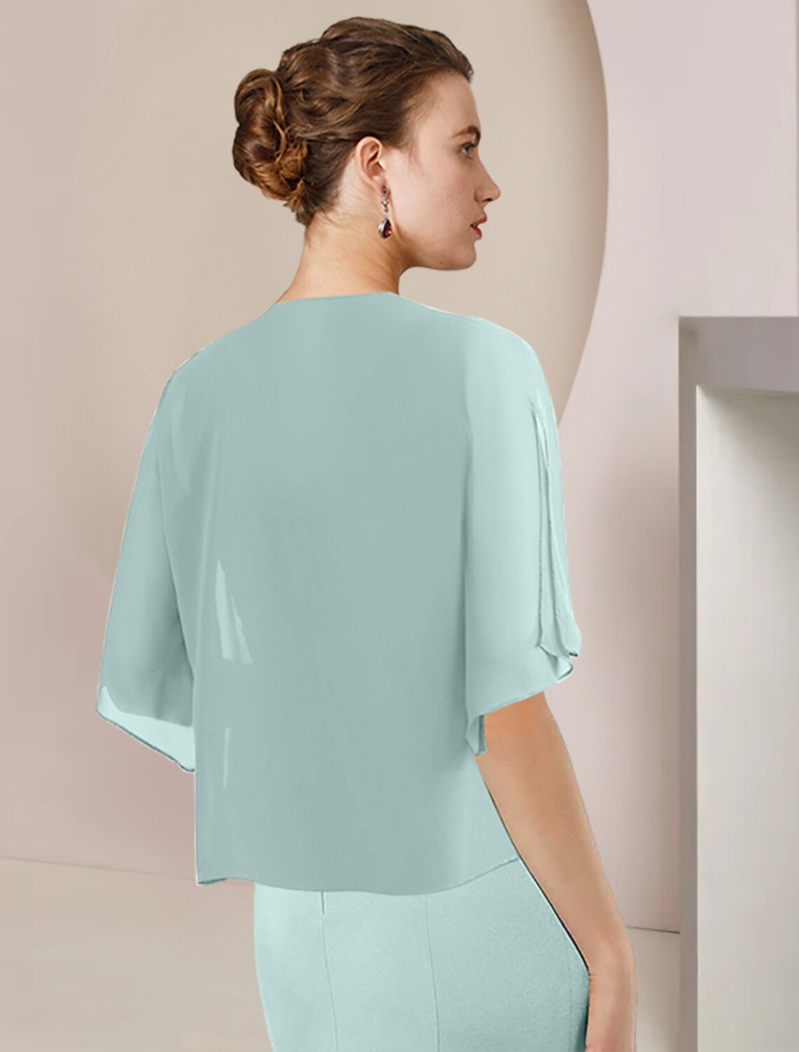 wholesale  Two Piece A-Line Mother of the Bride Dress Formal Wedding Guest Elegant High Low V Neck Asymmetrical Tea Length Chiffon Lace 3/4 Length Sleeve Wrap Included with Sequin Appliques