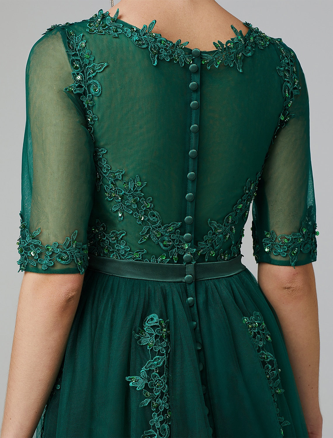Wholesa  A-Line Cocktail Dress Christmas Red Green Dress Formal Evening Kentucky Derby Tea Length Sleeveless Illusion Neck Fall Wedding Guest Lace Over Tulle with Sequin Applique