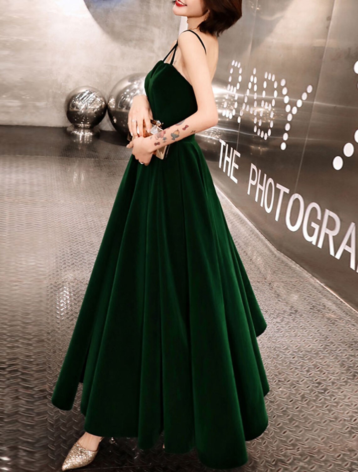 wholesale  A-Line Prom Dresses Beautiful Back Dress Wedding Guest Prom Ankle Length Sleeveless Spaghetti Strap Velvet with Sleek Pleats