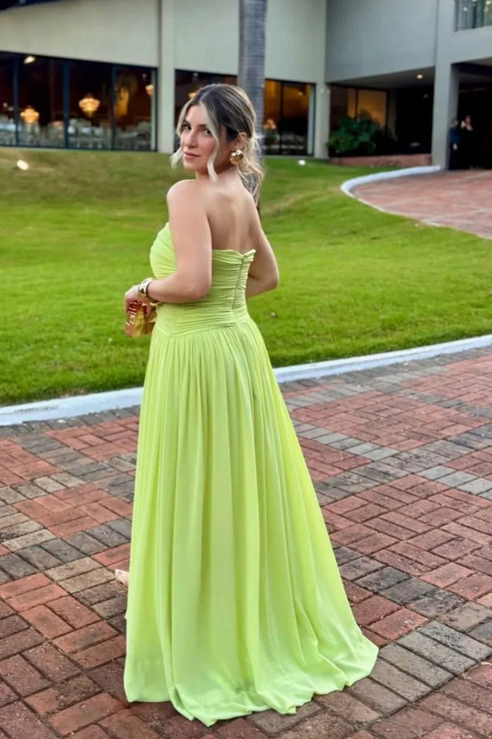 Vibrant Strapless Ruched High-Slit Chiffon Prom Dress