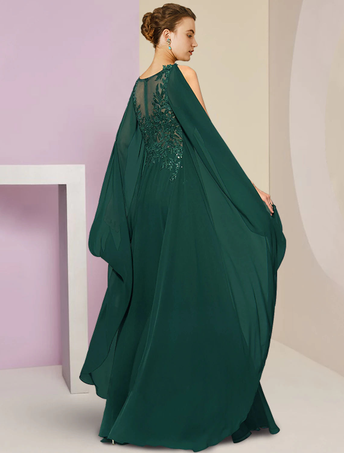 wholesale  Sheath / Column Mother of the Bride Dress Wedding Guest Vintage Party V Neck Floor Length Chiffon Lace Sleeveless with Pleats Sequin