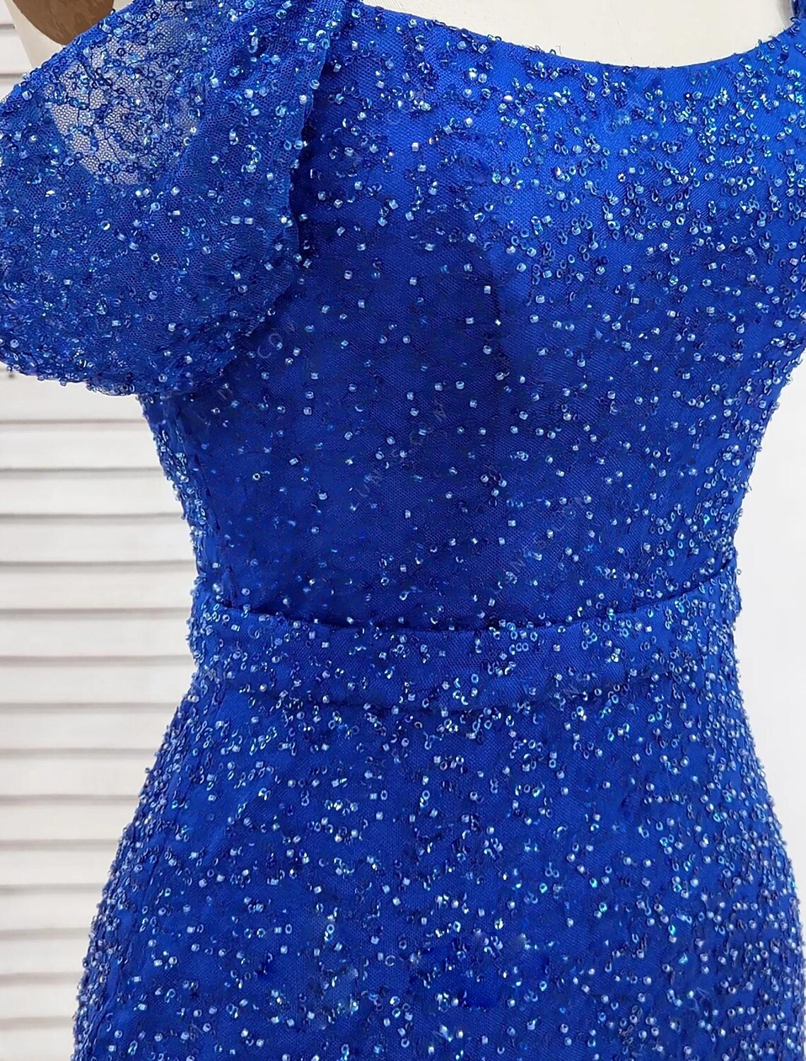 Wholesa Mermaid / Trumpet Evening Gown Elegant Dress Formal Prom Floor Length Short Sleeve Off Shoulder Sequined with Sequin