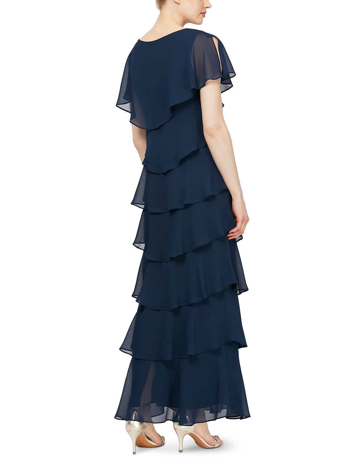 Wholesa  Sheath / Column Mother of the Bride Dress Plus Size V Neck Ankle Length Chiffon Short Sleeve with Tier