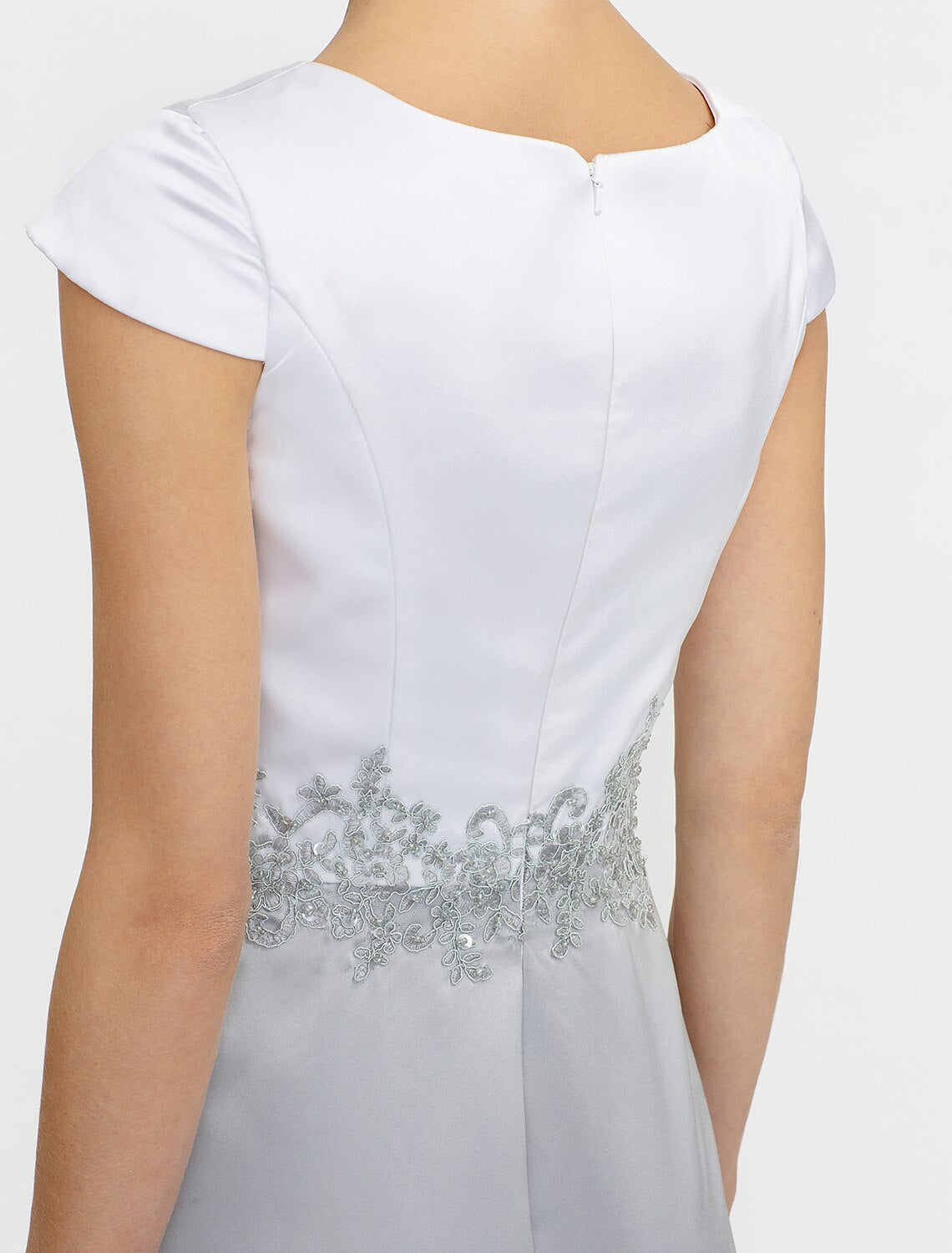 wholesale  Sheath / Column Mother of the Bride Dress Formal Two Piece Jewel Neck Short / Mini Satin Short Sleeve yes with Lace Pleats