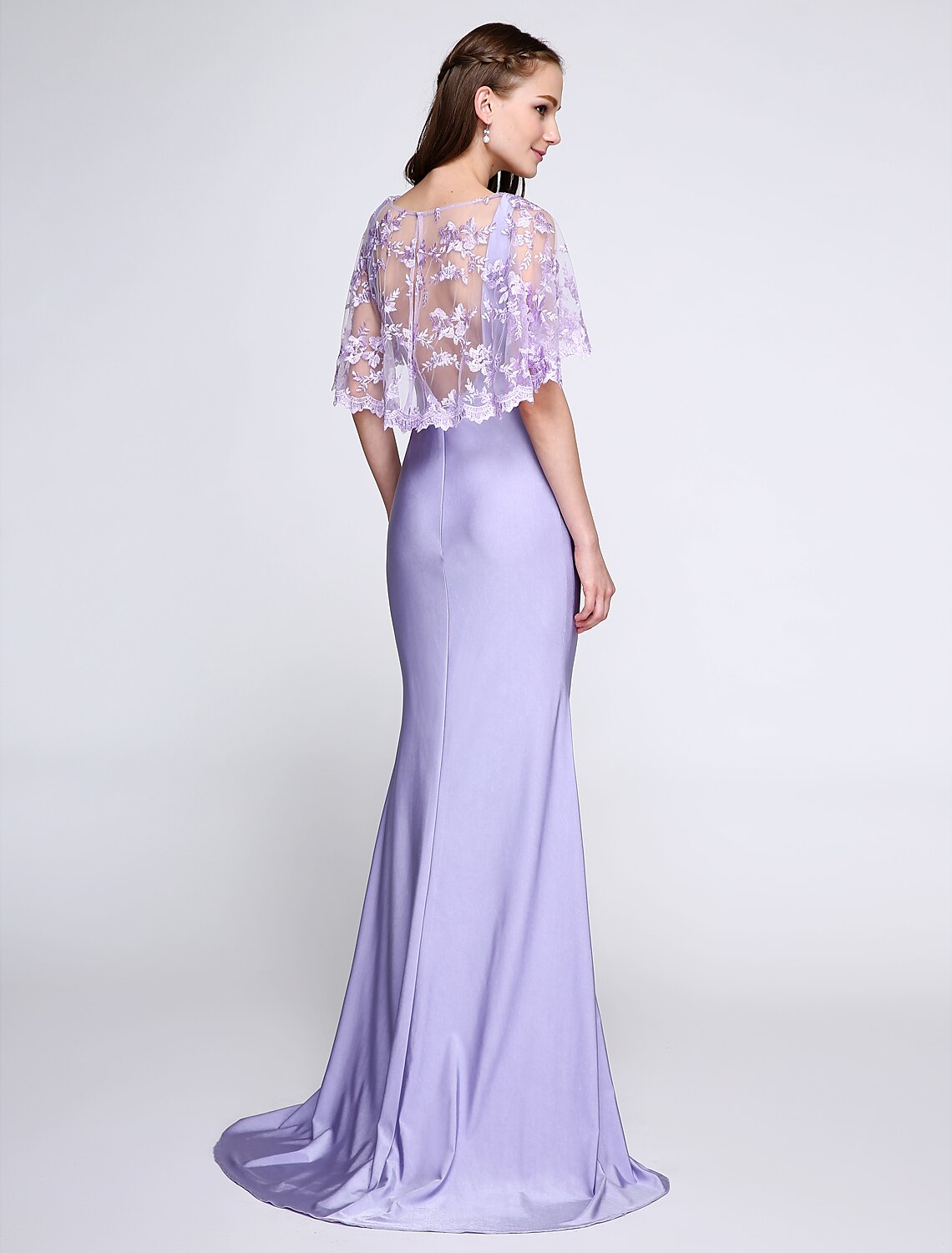 Wholesa Mermaid / Trumpet Bridesmaid Dress V Neck Sleeveless Wrap Included Sweep / Brush Train Jersey with Lace