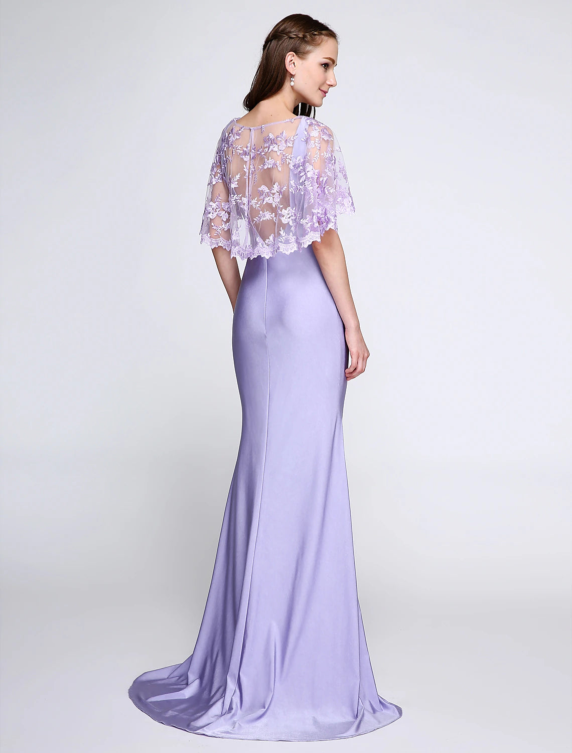 wholesale  Mermaid / Trumpet Bridesmaid Dress V Neck Sleeveless Wrap Included Sweep / Brush Train Jersey with Lace