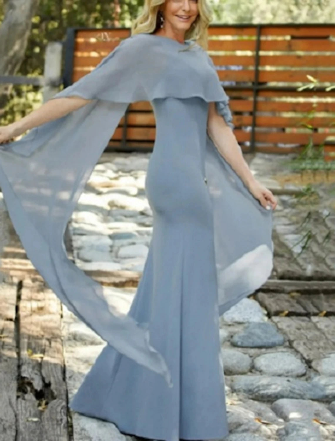 Wholesa  Sheath / Column Mother of the Bride Dress Formal Wedding Guest Elegant Simple Jewel Neck Floor Length Chiffon Sleeveless with Side Draping Solid Color