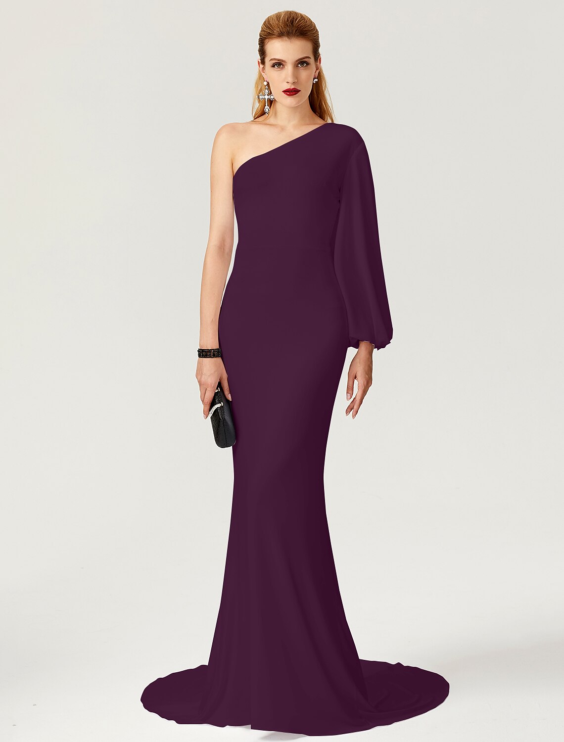 Wholesa Mermaid / Trumpet Celebrity Style Dress Engagement Formal Evening Court Train Long Sleeve One Shoulder Jersey with Pleats