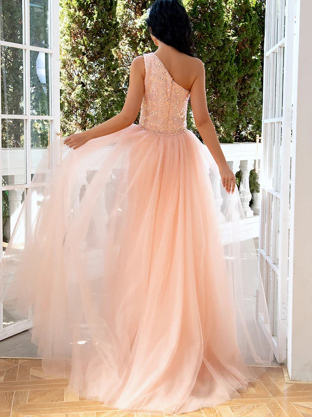 Wholesa Mermaid / Trumpet Evening Gown Sparkle & Shine Dress Wedding Party Floor Length Sleeveless One Shoulder Sequined with Sequin Slit