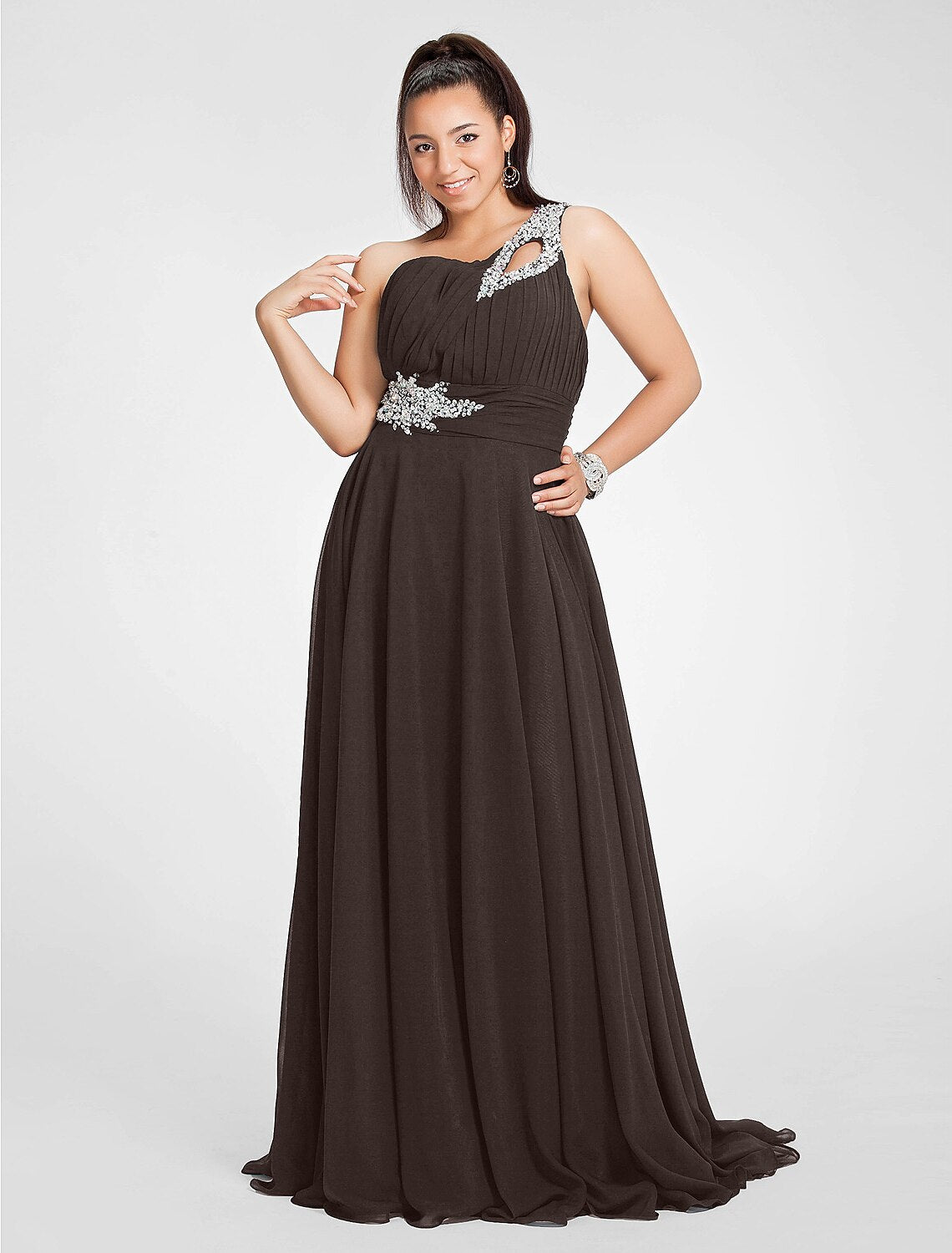 Wholesa A-Line Cut Out Dress Wedding Guest Prom Sweep / Brush Train Sleeveless One Shoulder Chiffon with Ruched Beading