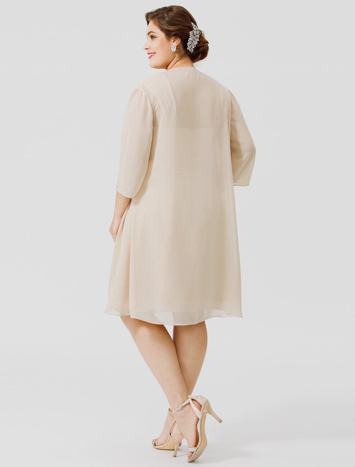 wholesale  Sheath / Column Mother of the Bride Dress Plus Size Elegant Straps Knee Length Chiffon Sheer Lace Sleeveless yes with Criss Cross