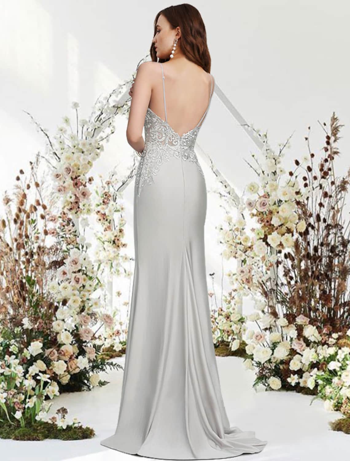 Wholesa Mermaid / Trumpet Evening Gown Empire Dress Wedding Guest Sweep / Brush Train Sleeveless V Neck Chiffon with Appliques