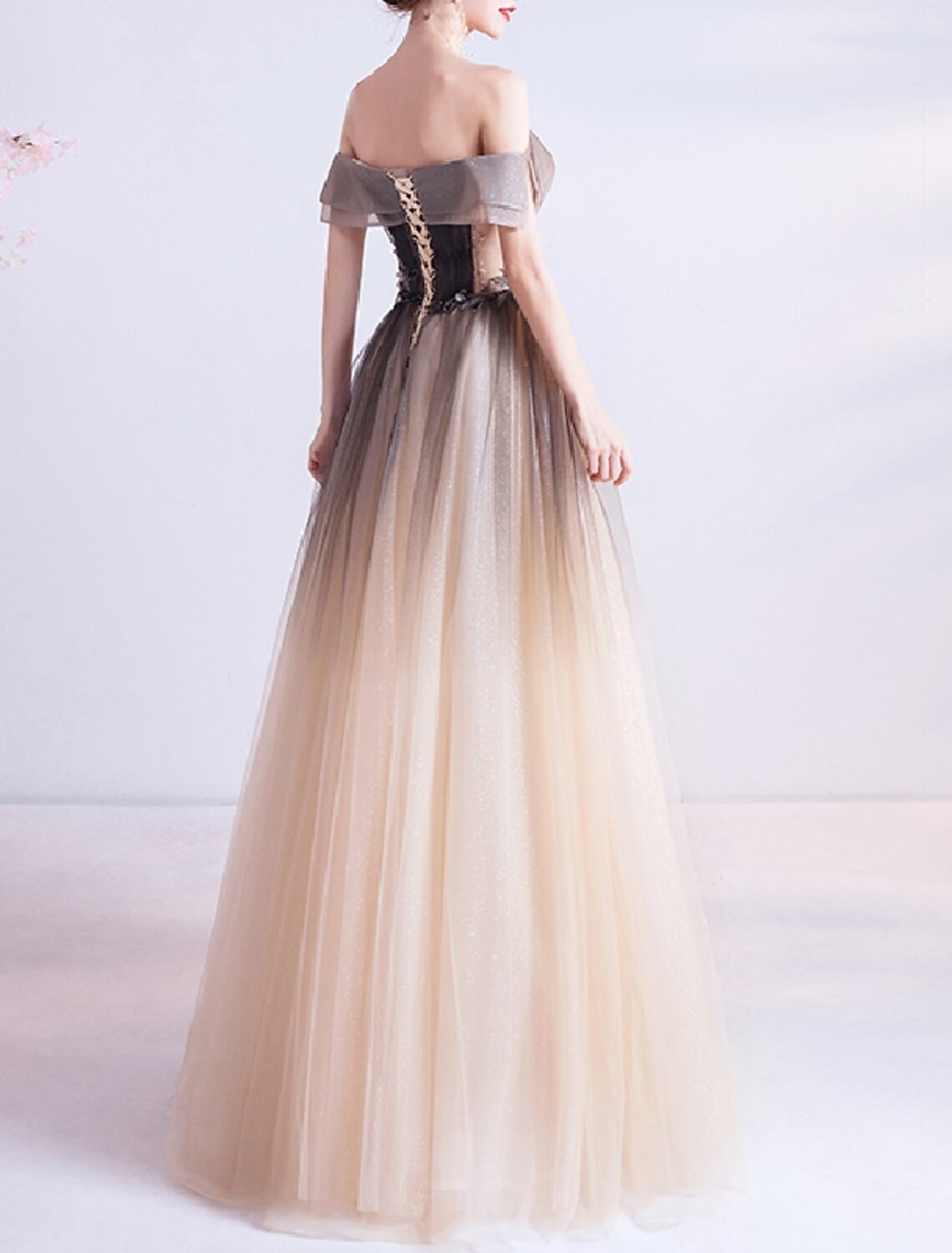 Wholesa  Ball Gown Princess Cute Prom Dress Off Shoulder Sleeveless Floor Length Tulle with Crystals Appliques