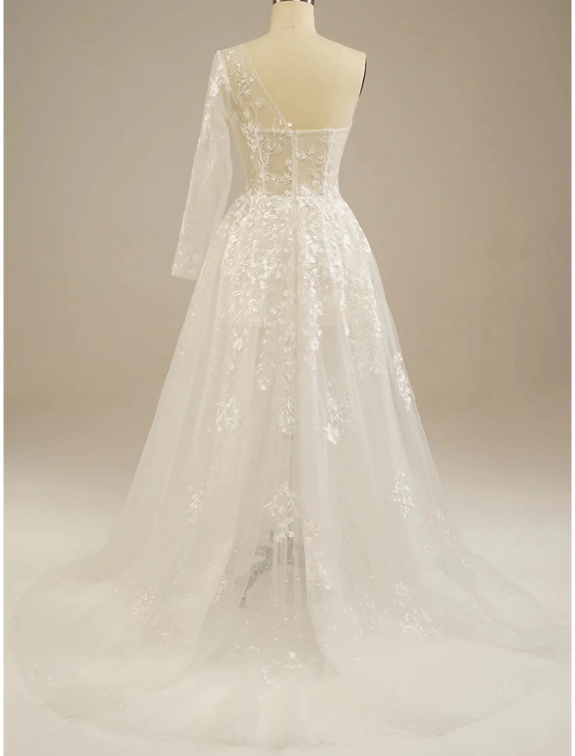wholesale  Beach Sexy Boho Wedding Dresses A-Line One Shoulder Long Sleeve Sweep / Brush Train Lace Bridal Gowns With Split Front