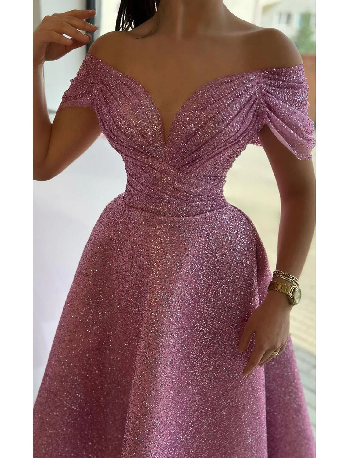 Wholesa A-Line Cocktail Dresses Vintage Dress Formal Christmas Ankle Length Sleeveless Off Shoulder Tulle with Sequin