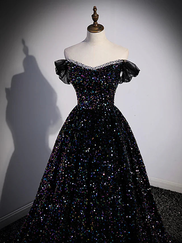 Wholesa Ball Gown Prom Dresses Sexy Dress Wedding Guest Court Train Sleeveless Off Shoulder Sequined with Pleats Sequin