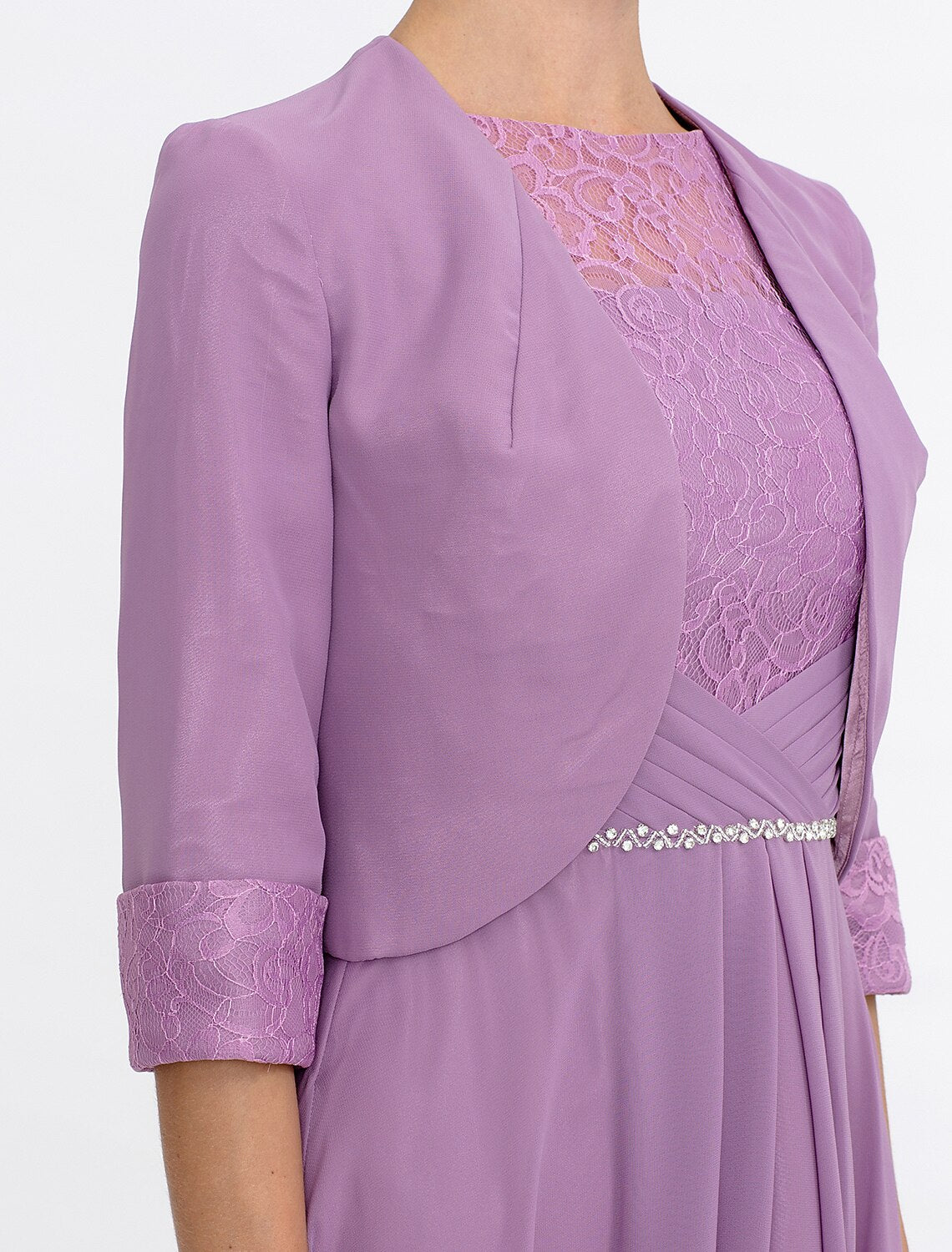 wholesale Two Piece Ball Gown A-Line Mother of the Bride Dress Formal Church Convertible Dress High Low See Through Illusion Neck Asymmetrical Chiffon Lace 3/4 Length Sleeve with Crystals