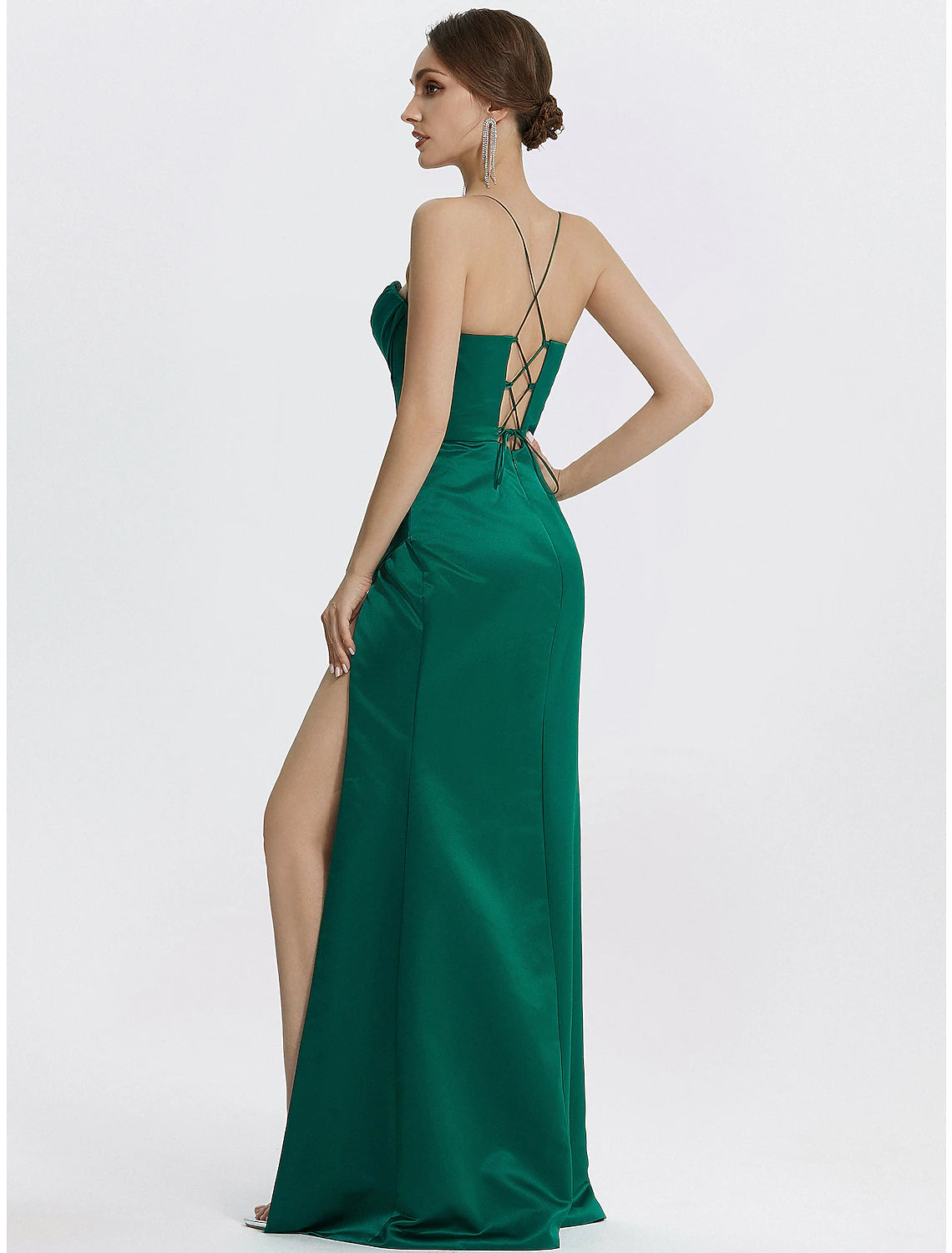 Wholesa Mermaid / Trumpet Prom Dresses Corsets Dress Wedding Guest Black Tie Floor Length Sleeveless Cowl Neck Satin with Ruched Slit