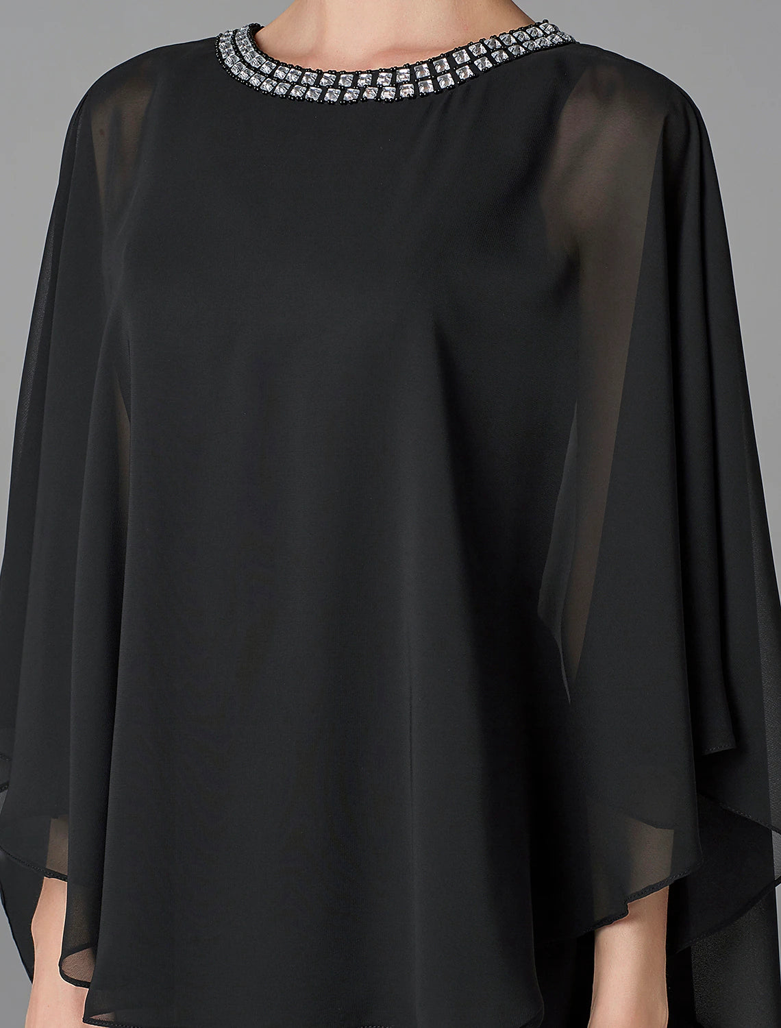 wholesale   A-Line Mother of the Bride Dress Wedding Guest Plus Size Elegant Jewel Neck Floor Length Chiffon Sleeveless with Beading Fall