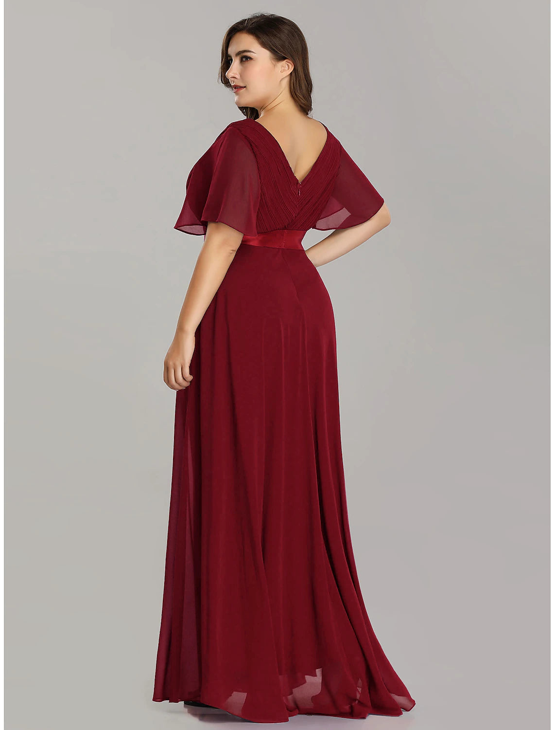 wholesale  A-Line Mother of the Bride Dress Plus Size Elegant V Neck Floor Length Chiffon Short Sleeve with Sash / Ribbon Ruching