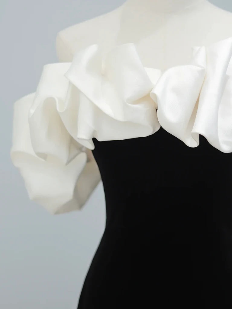 Wholesa Mermaid Off Shoulder Formal Dress Velvet Black Long Prom Dress