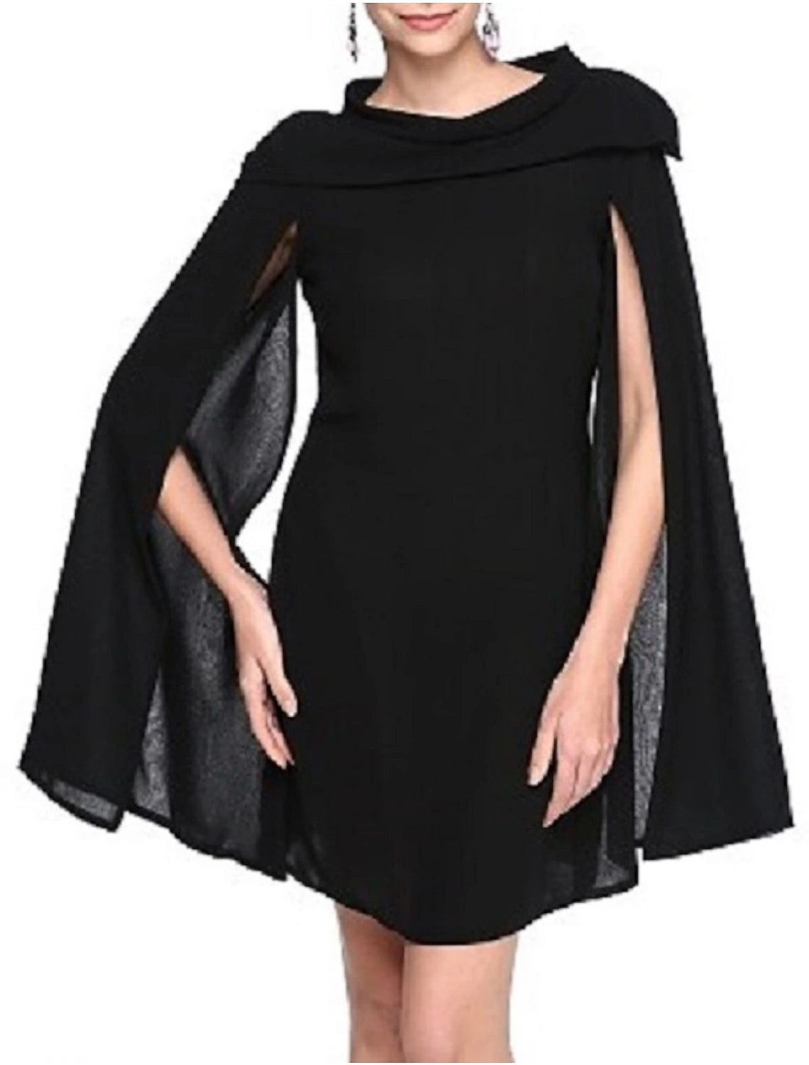 wholesale  A-Line Black Dress Holiday Homecoming Short / Mini Sleeveless Jewel Neck Fall Wedding Guest Chiffon with Pleats