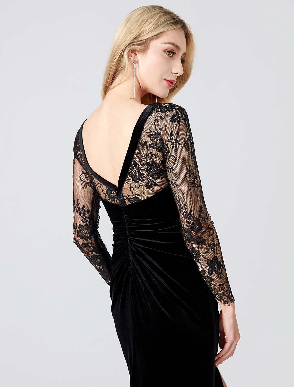 Wholesa Mermaid / Trumpet Minimalist Dress Holiday Cocktail Party Ankle Length Long Sleeve V Neck Jersey V Back with Pleats Appliques Split Front