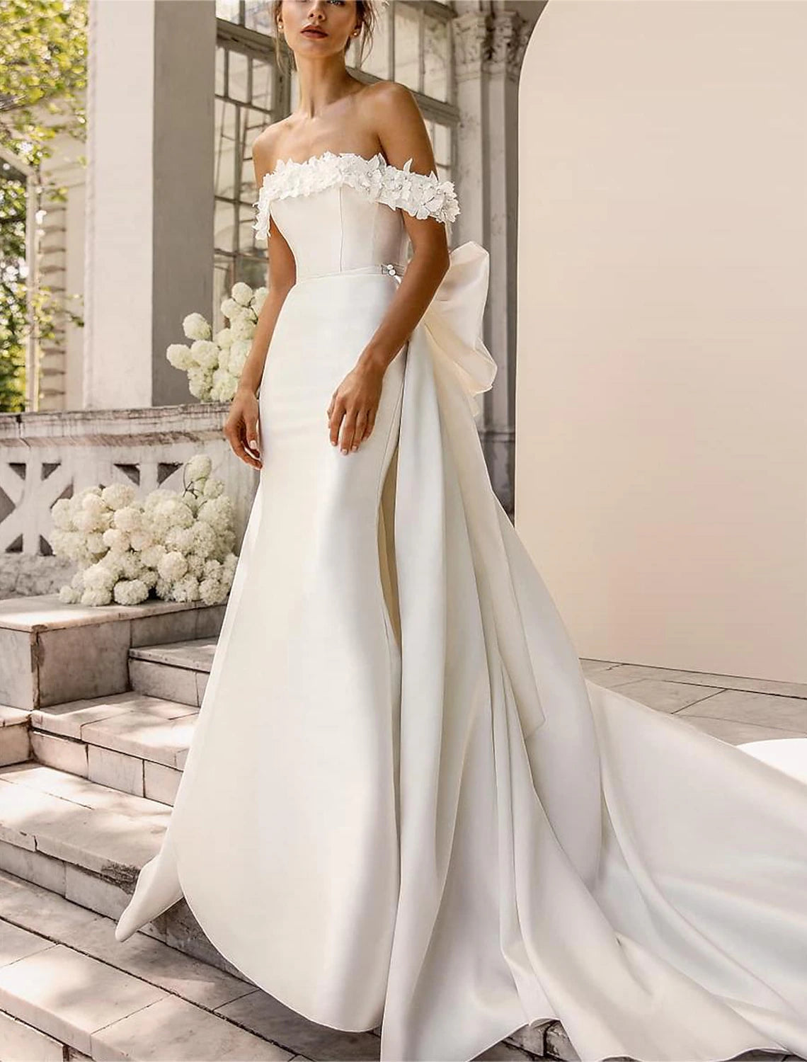 Wholesa Beach Formal Wedding Dresses Two Piece Square Neck Sleeveless Sweep / Brush Train Taffeta Bridal Gowns With Bow(s) Solid Color