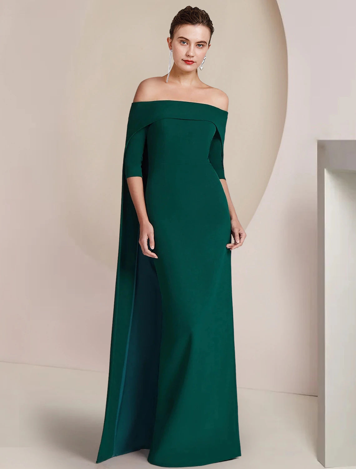 wholesale   Sheath / Column Mother of the Bride Dress Formal Wedding Guest Elegant Strapless Floor Length Stretch Fabric Half Sleeve with Solid Color