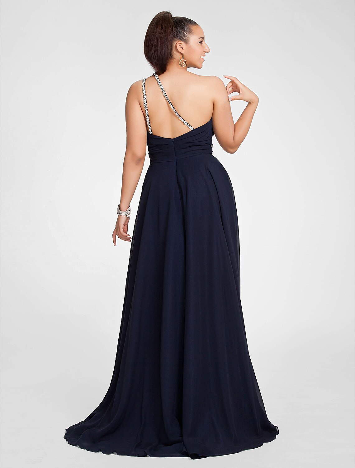 Wholesa A-Line Cut Out Dress Wedding Guest Prom Sweep / Brush Train Sleeveless One Shoulder Chiffon with Ruched Beading