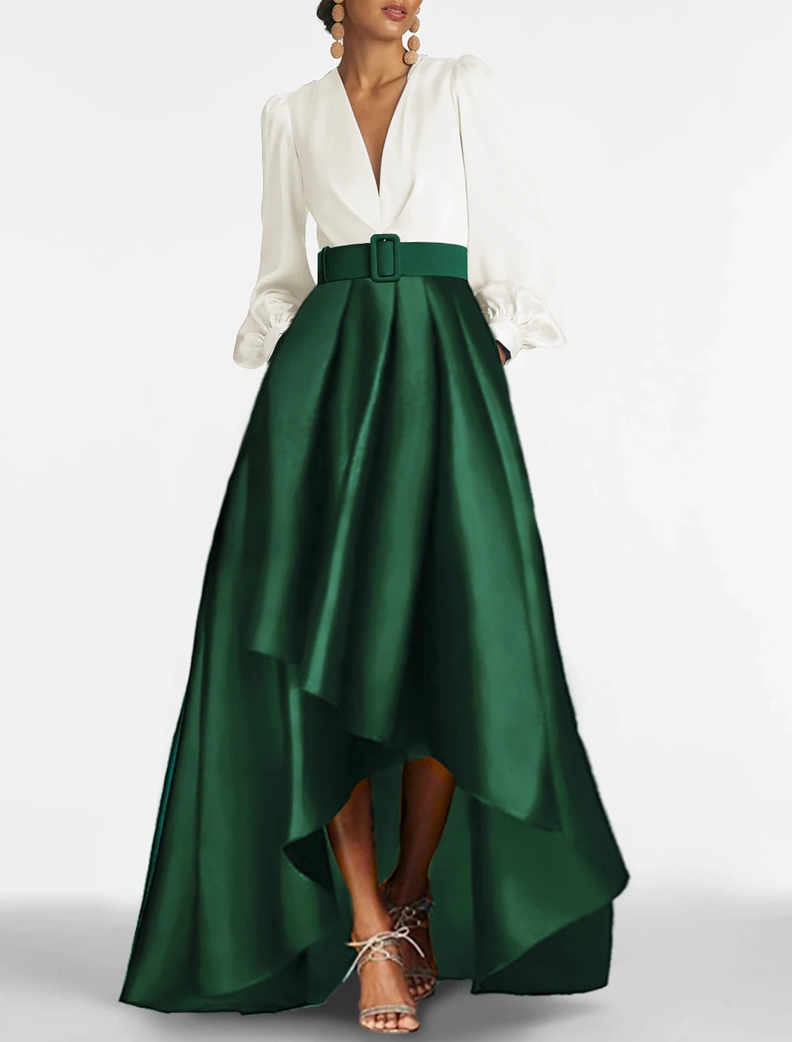 Wholesa A-Line Cocktail Wedding Guest Dress Elegant Dress Formal Prom Asymmetrical 3/4 Length Sleeve V Neck Satin with Ruched